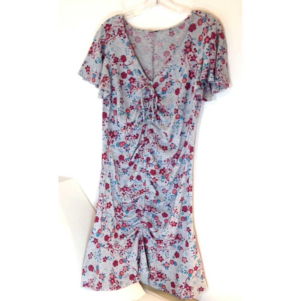 Disney Princess Gray Floral Short Sleeve Ruched Dress Size L - Picture 1 of 10